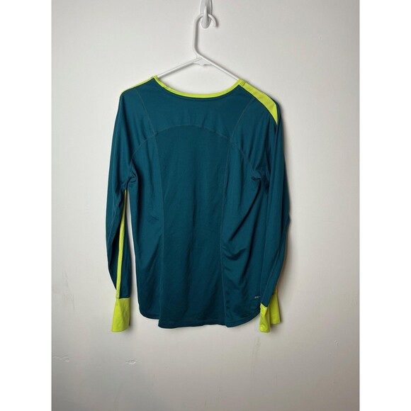 Nike Dri-FIT Running Shirt Womens XL Teal Yellow Long Sleeve Crewneck Thumbholes - Picture 5 of 7